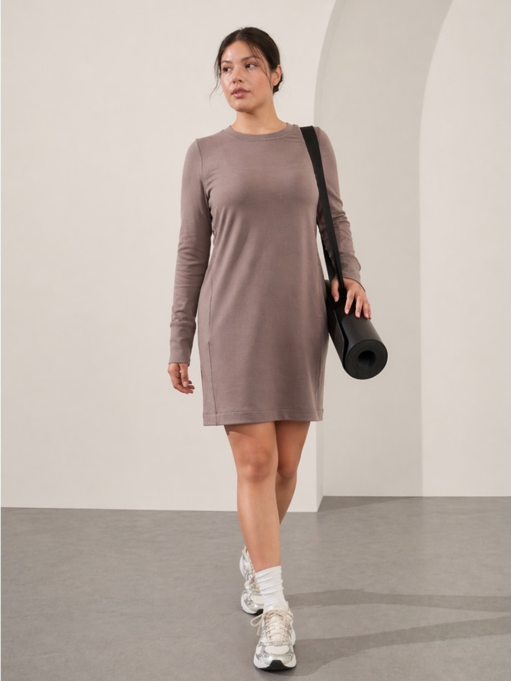 Athleta Coaster Luxe Sweatshirt Dress purple brown size medium s/659310 Tencel